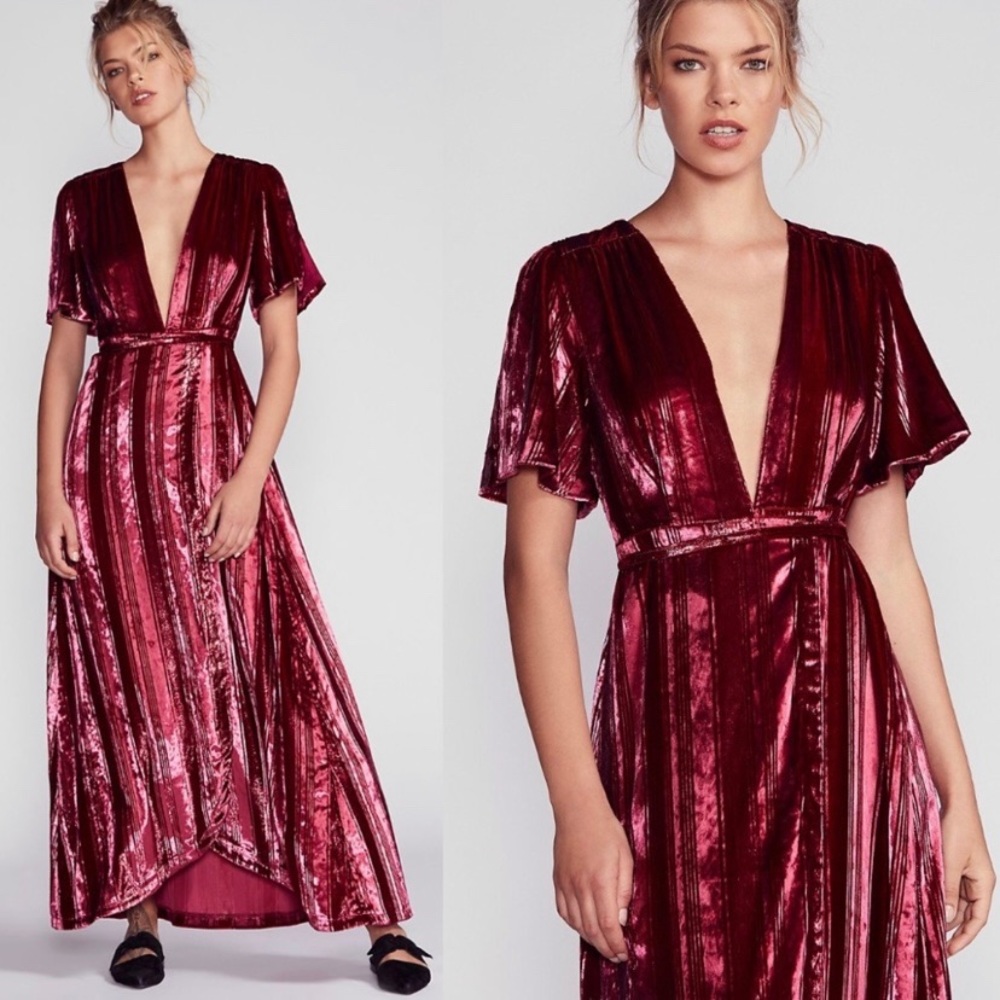 NWT Free People metallic velvet wrap maxi dress